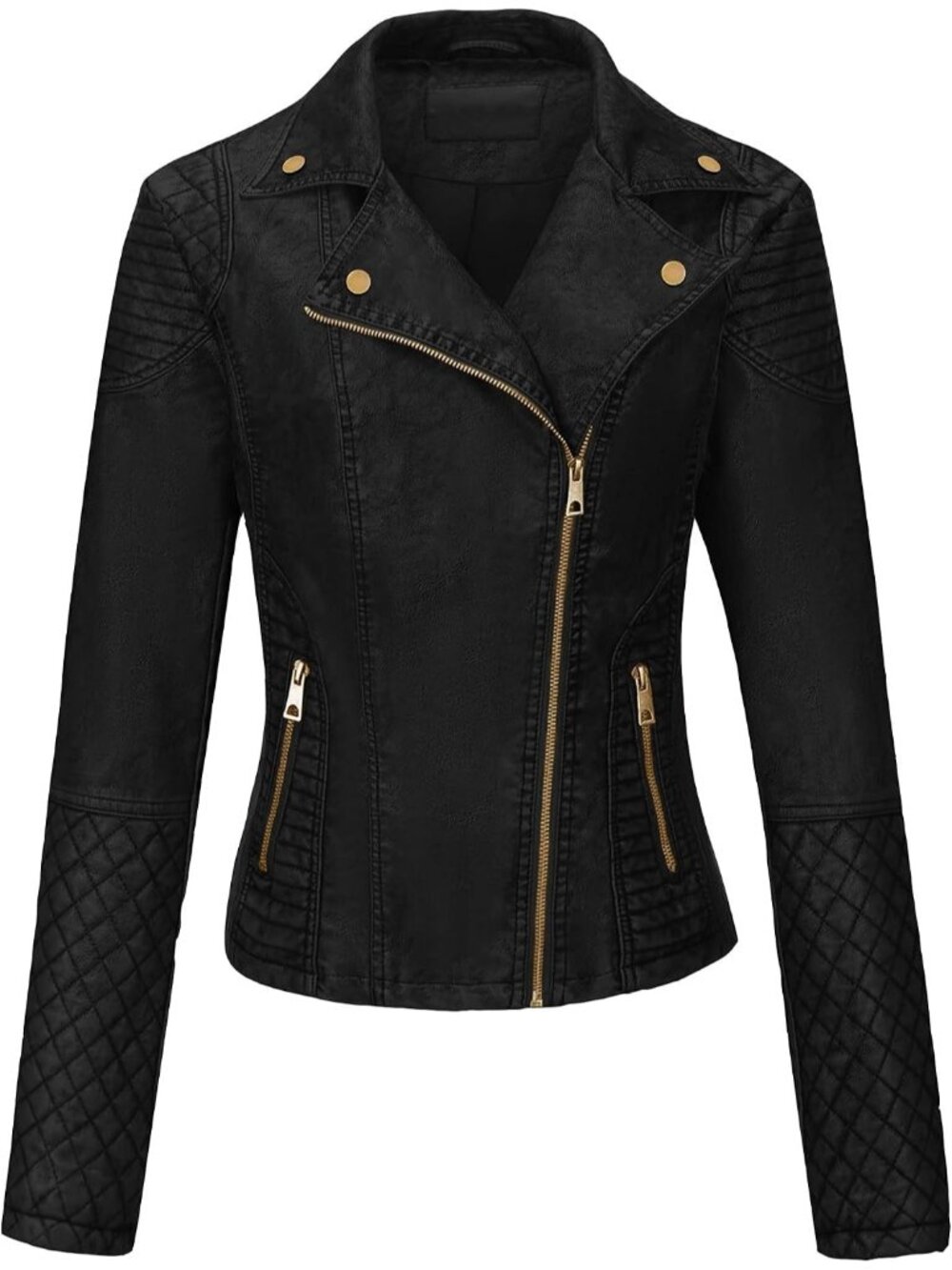 Women's Black 1 Faux Leather Casual Moto Biker Lightweight Jacket Slim Fit Coat